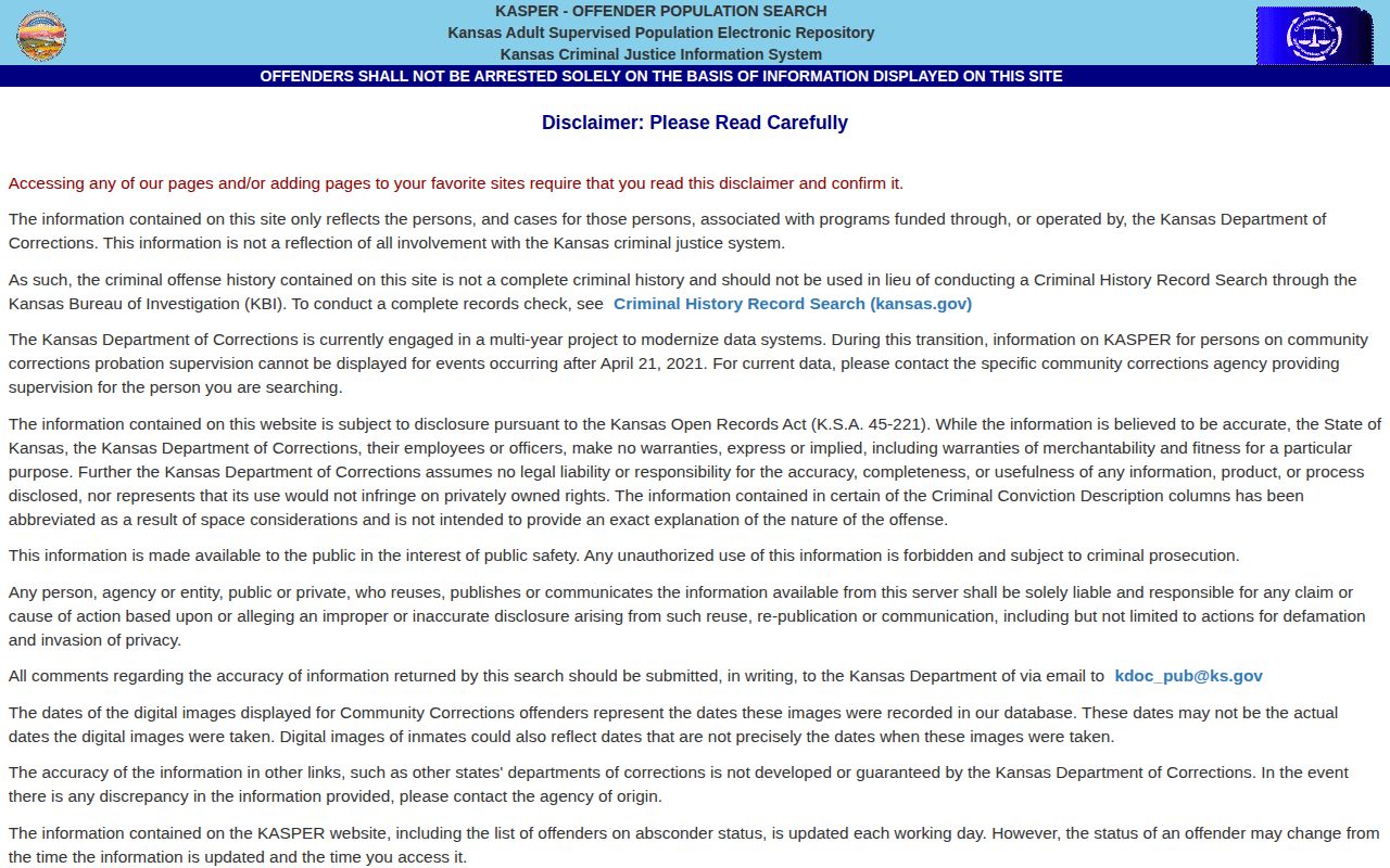 KASPER Wichita County released inmate offender search entry